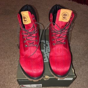 Men red Timberland boots